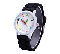 Orologio per bambini con cinturino in silicone con impugnature a matita, numeri grandi, display con gancio di sicurezza, per scuola, divertimento, lezione, osservatore del tempo, Nero