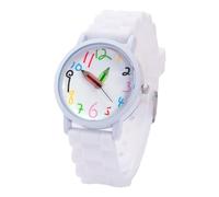 Orologio per bambini con cinturino in silicone con impugnature a matita, numeri grandi, display con gancio di sicurezza, per scuola, divertimento, lezione, osservatore del tempo, bianco