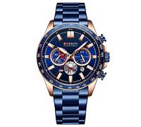 Orologio per gli Uomini Cronografo In Acciaio Inox Classico Modo Analogico Al Quarzo Grande Quadrante Casual Luminoso Orologi, Blu, L