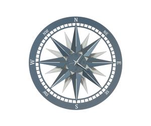 Orologio piccolo dal design originale Bussola circondata, in esterno, dai punti cardinali Diametro 45 cm colore Bianco marmo e azzurro