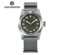 Orologio pilota San Martin 38mm YN55 Appassionati militari vintage Cinturino in nylon zaffiro Orologi meccanici automatici da uomo 20Bar Matte Black