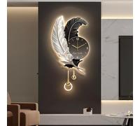 Orologio Piume, Decorazione Da Parete 3D Con Orologio E Luce LED, Lampada Sospensione Con Griglia Creativa, Alimentatore A Spina(Black,40 * 85cm/15.7 * 33.5in)