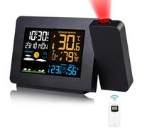 Orologio Proiezione Soffitto con Sensore Esterno, Stazione Meteo Temperatura Umidità Esterna Interna, Sveglia Digitale da Comodino 2-Allarmi LCD Display di Calendario Previsioni del Tempo