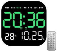 Orologio Quadrato Autonomo Appendibile, Orologio Da Parete Digitale Di Grandi Dimensioni Con Telecomando - Montaggio A Parete/scrivania Con Supporto Nascosto(Green)