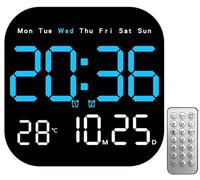 Orologio Quadrato Autonomo Appendibile, Orologio Da Parete Digitale Di Grandi Dimensioni Con Telecomando - Montaggio A Parete/scrivania Con Supporto Nascosto(Blue)