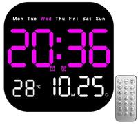 Orologio Quadrato Autonomo Appendibile, Orologio Da Parete Digitale Di Grandi Dimensioni Con Telecomando - Montaggio A Parete/scrivania Con Supporto Nascosto(Pink)