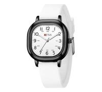 Orologio quadrato da donna, analogico, al quarzo, con cinturino in silicone, impermeabile, unisex, luminoso, quadrante facile da leggere, stile casual, bianco, nero, bianco., Minimalista