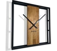 FLEXISTYLE Grande orologio da parete quadrato LOFT Square in legno di metallo 3D diametro 50 cm nero