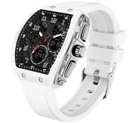 Orologio rettangolare da uomo, bianco, da uomo, digitale, analogico | Orologio da polso al quarzo dal design alla moda, creativo, con doppio orario, timer, cronometro, impermeabile fino a 5 ATM