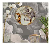 Orologio rotondo da parete con elegante cornice dorata Dimensioni Ø 60x 5 cm quadrante decorato con una rosa. rosa