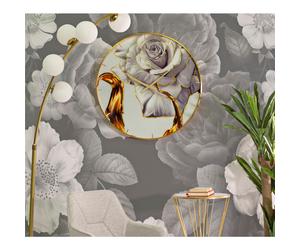 Orologio rotondo da parete con elegante cornice dorata Dimensioni Ø 60x 5 cm quadrante decorato con una rosa. rosa