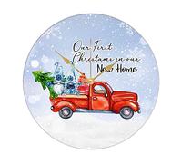 Orologio rotondo in legno per asilo nido natalizio il nostro primo Natale nella nostra nuova casa orologio da parete camion rosso inverno vacanze natalizie orologio a batteria silenzioso senza