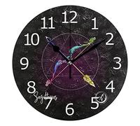 Orologio Rotondo Senza Ticchettio, Sagittario Bowman Bow Segno Zodiacale Multicolore su Nero Decorativo Orologio da Parete a Batteria per Desktop Break Room Appartamento Negozio