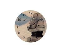 Orologio silenzioso Orologio da parete 12" Barca a vela senza ticchettio Bellissimo paesaggio Stile orientale Orologio a batteria Creativo Decorazioni per la casa alla moda per cucina Ufficio Scuola S