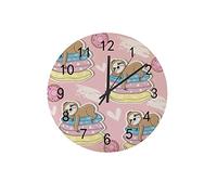 Orologio silenzioso Orologio da parete 12"Non ticchettio Simpatico bradipo dorme Rosa Orologio a batteria Creativo Decorazioni per la casa alla moda per cucina Ufficio Scuola Soggiorno