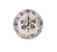 Orologio silenzioso Orologio da parete 12"Non ticchettio Simpatico piccolo panda con corona di fiori Orologio a batteria Creativo Decorazioni per la casa alla moda per cucina Ufficio Scuola Soggiorno