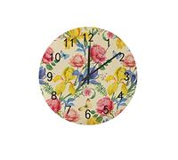 Orologio silenzioso Orologio da parete 12" Rose senza ticchettio Rose blu gialle Iris primavera Orologio a batteria Creativo Decorazioni per la casa alla moda per cucina Ufficio Scuola Soggiorno