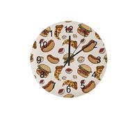 Orologio silenzioso Orologio da parete 12"Senza ticchettio Hamburger Pizza Hotdog Fast food americano Orologio a batteria Creativo Decorazioni per la casa alla moda per cucina Ufficio Scuola Soggiorno