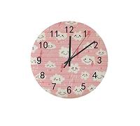 Orologio silenzioso Orologio da parete 12"Senza ticchettio Nuvole sorridenti a righe Rosa per bambini Orologio a batteria Creativo Decorazioni per la casa alla moda per cucina Ufficio Scuola Soggiorno