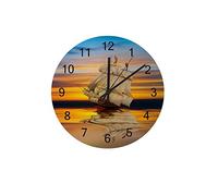 Orologio silenzioso Orologio da parete 12"Senza ticchettio Vecchia nave alla deriva sul mare al tramonto nel cielo Orologio a batteria Creativo Decorazioni per la casa alla moda per cucina Ufficio Sc