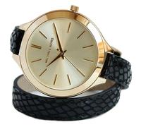 Orologio Slim In Pelle Nero Con Doppia Fascia In Oro Michael Kors MK2315