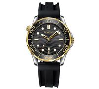 Orologio sportivo al quarzo da uomo, luminoso, impermeabile 30 m, in silicone nero, nero, inter-oro,