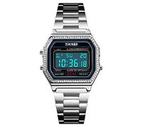 Orologio sportivo classico unisex da uomo digitale multifunzione cinturino in acciaio inox quadrato impermeabile elettronico LED orologio Medium Crystals Silver