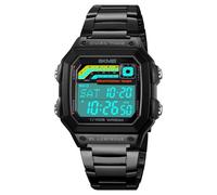 Orologio sportivo classico unisex da uomo digitale multifunzione cinturino in acciaio inox quadrato impermeabile elettronico LED orologio Medium Crystals Black