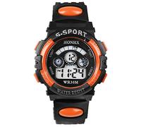 Orologio sportivo da polso per bambini, con sveglia a LED, arancione, con data, digitale, al quarzo, per ragazze dagli 8 ai 12 anni, Arancione, One Size