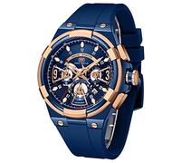 Orologio sportivo da uomo, impermeabile, multifunzione, con cronografo, cinturino in silicone luminoso, casual, per gli uomini, alla moda, orologio da polso, Rosa blu.