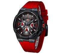Orologio sportivo da uomo, impermeabile, multifunzione, con cronografo, cinturino in silicone luminoso, casual, per gli uomini, alla moda, orologio da polso, Rosso Nero 1