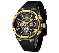 Orologio sportivo da uomo, impermeabile, multifunzione, con cronografo, cinturino in silicone luminoso, casual, per gli uomini, alla moda, orologio da polso, Oro nero 2