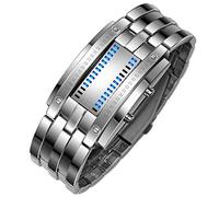 Orologio sportivo da uomo in acciaio inossidabile con cinturino e data, digitale, LED, sportivo, da uomo, Argento, misura unica