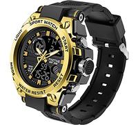 Orologio sportivo da uomo, orologio da polso da uomo, digitale, analogico, con sveglia, cronometro, orologio elettronico resistente agli urti, LED, cool Watch colorato, oro nero.