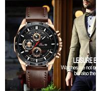 Orologio sportivo da uomo Va Va Voom con cinturino in pelle, movimento al quarzo, moda casual, calendario, impermeabile per le avventure, come regalo per la Festa del Papà o per gli studenti che torna
