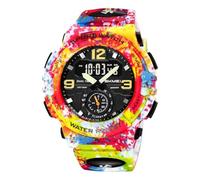 Orologio Sportivo Digitale da Uomo, 3 Fusi Orari, Cronografo, Sveglia, Luce LED, Impermeabile 50M, Data e Giorno, Orologio Outdoor con Doppio Orario(Graffiti)