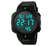 Orologio sportivo digitale da uomo con schermo a LED grande viso militare, impermeabile, casual, con cronometro luminoso e sveglia semplice, Verde, cinturino