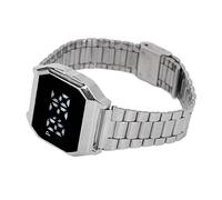 Orologio sportivo digitale, multifunzione con LED, controllo touch a forma di LED, dimensioni regolabili, cinturino in acciaio inossidabile, cassa rettangolare con chiusura pieghevole, per l'uso