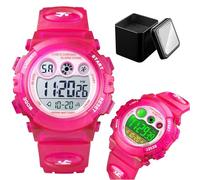 Orologio Sportivo Digitale per Bambini, Impermeabile 50M, con Luce EL, Cronografo, Sveglia, Giorno della Settimana, Cinturino PU Comodo(Red)