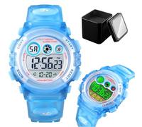 Orologio Sportivo Digitale per Bambini, Impermeabile 50M, con Luce EL, Cronografo, Sveglia, Giorno della Settimana, Cinturino PU Comodo(Light blue)