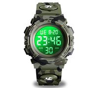 Orologio sportivo digitale per ragazzi e ragazze, impermeabile, casual, analogico, al quarzo, con 7 LED colorati, con sveglia, cronometro, cinturino in silicone Verde camouflage