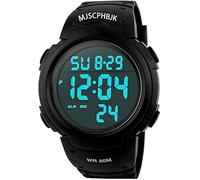 Orologio sportivo militare da polso per uomo, digitale, impermeabile e alla moda, con retroilluminazione LED, grande quadrante, sveglia, cronometro e resistenza all'acqua fino a 50 m - nero