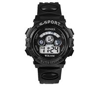 Orologio sportivo nero per bambini, con sveglia, digitale, con data, a LED, per bambini, Nero , One Size