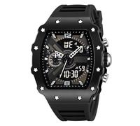 Orologio Sportivo Tattico Multifunzione da Uomo, Doppio Fuso Orario, Impermeabile 50M, Cronometro, Sveglia, Data, Luce LED, Quadrante Grande(Black 1)