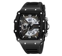 Orologio Sportivo Tattico Multifunzione da Uomo, Doppio Fuso Orario, Impermeabile 50M, Cronometro, Sveglia, Data, Luce LED, Quadrante Grande(Black 2)