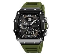 Orologio Sportivo Tattico Multifunzione da Uomo, Doppio Fuso Orario, Impermeabile 50M, Cronometro, Sveglia, Data, Luce LED, Quadrante Grande(Green)