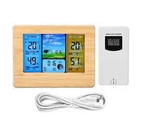 Orologio Stazione Meteo Senza Fili Termo-igrometro Digitale Termometro Monitor LCD Orologio Decorazione Domestica(Yellow)