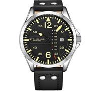 Stührling Orologio sportivo analogico da aviatore da uomo Original, impostazione rapida, giorno e data, cinturino casual in pelle