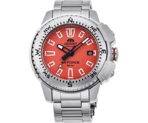 Orologio subacqueo uomo Orient M-Force automatico quadrante arancione cinturi...