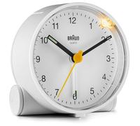 Orologio Sveglia Analogico Classico Braun con Funzione Snooze e Luce, Movimento al Quarzo silenzioso, Suono Sveglia Beep con crescendo, colore bianco, modello BC01W.